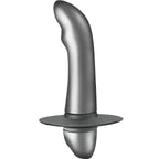 Stimulateur de prostate debutant Gratus en finition argentee, vue de face sur la tige courbee a tete arrondie et la base a disque, compact et elegant etanche.