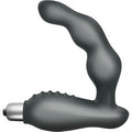Stimulateur de prostate Villo anthracite a tete inclinee, vue de face sur la courbe ergonomique, le bras perineal nervure et le module vibrant argente, etanche.