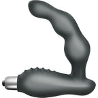 Stimulateur de prostate Villo anthracite a tete inclinee, vue de face sur la courbe ergonomique, le bras perineal nervure et le module vibrant argente, etanche.