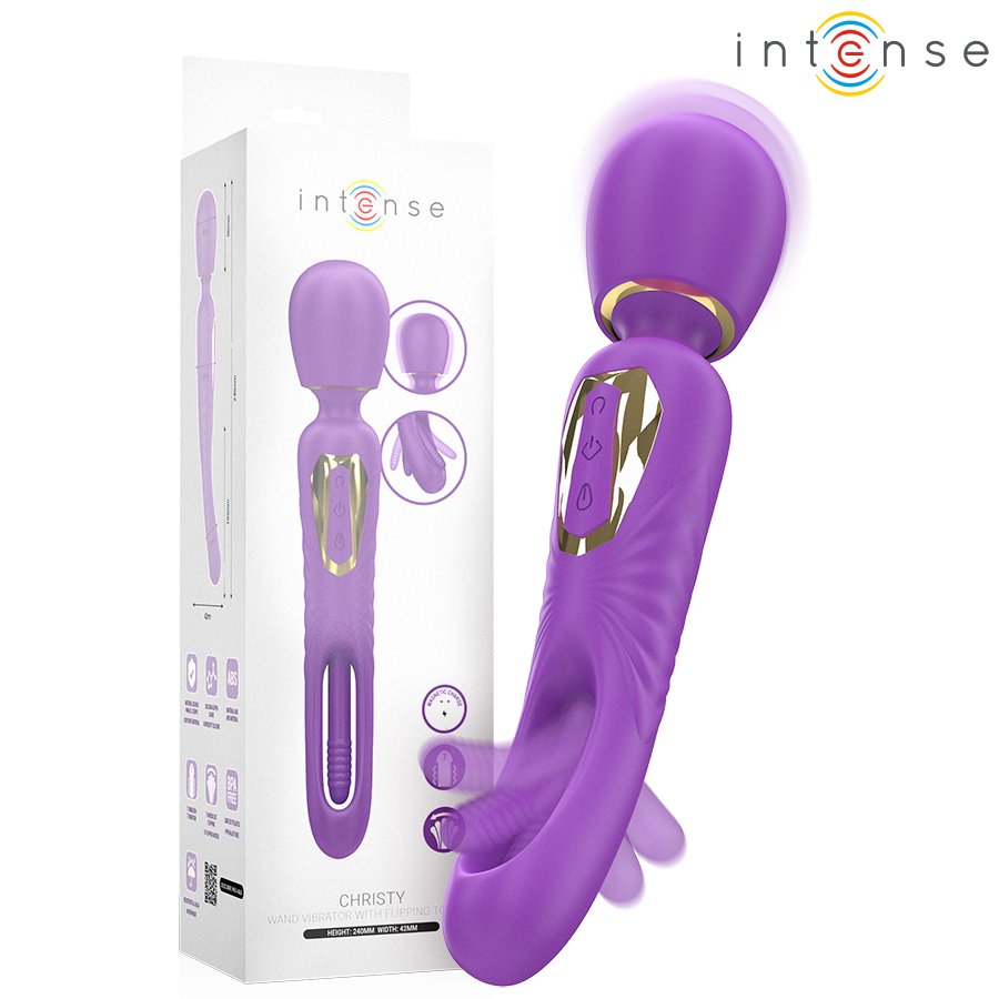 Baguette vibrante Christy violette avec sa boîte Intense, tête oscillante et tige dorée