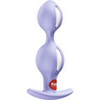 Plug anal a billes Fun Factory lilas double sphere, deux boules etagees marquees FUN et base plate effilee, mouvement interne naturel en silicone.