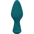 Plug anal vert sapin en vue rapprochee, corps conique lisse et col fin marque, profil arrondi facile a inserer, environ 8,5 cm en silicone.