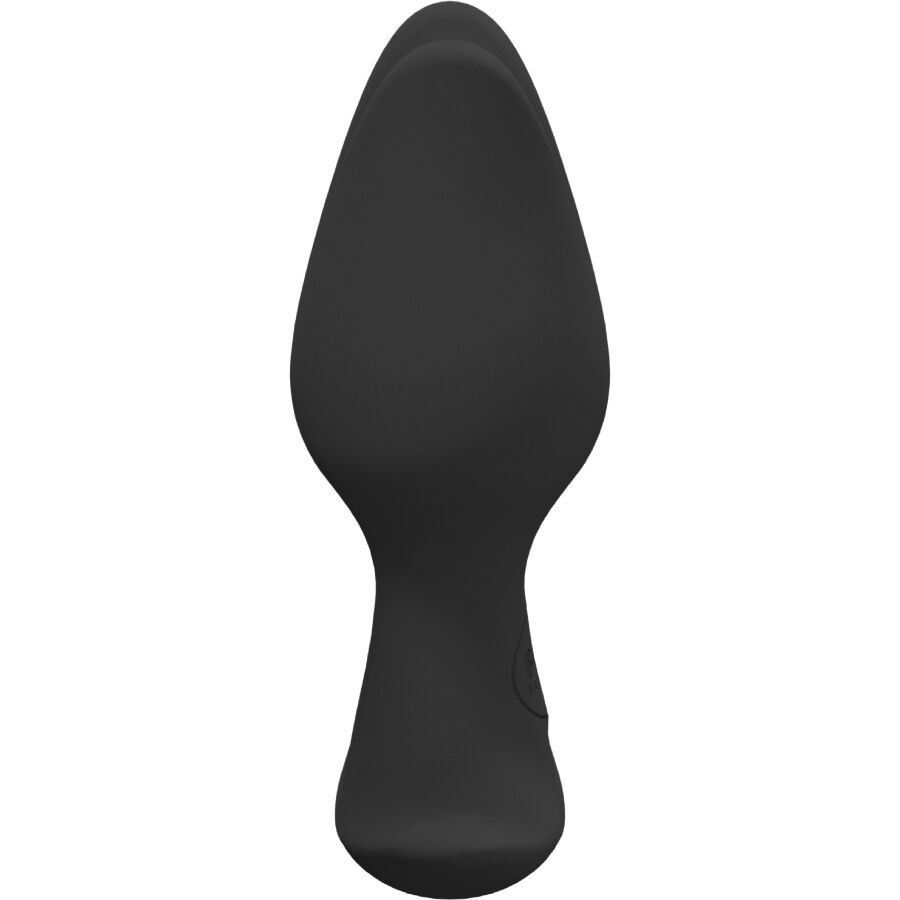 Plug anal Bootie Fem noir vu de dos, corps lisse en silicone et base plate stabilisatrice, petit format pensé pour une sensation discrète et confortable.