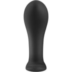 Plug anal noir taille L debout, tete bombee genereuse et tige effilee sur base plate, glisse soyeuse pour une plenitude intense en silicone.