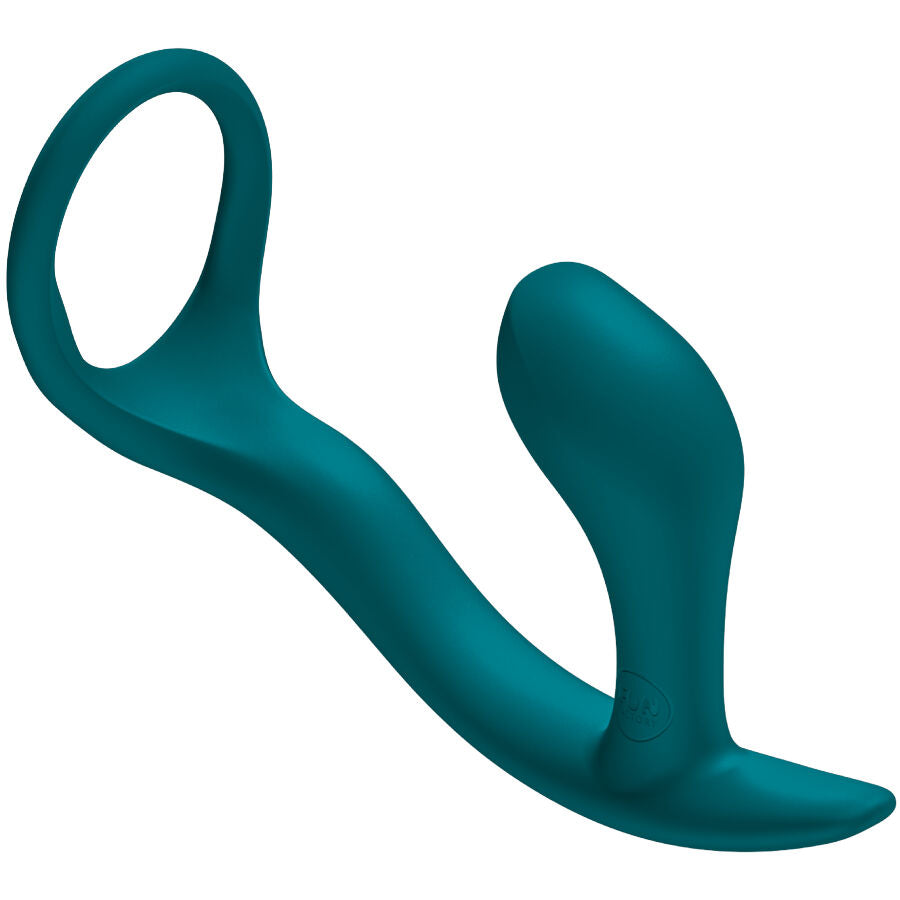 Cockring avec plug Bootie Ring en silicone vert vu de cote, anneau souple et plug anal courbe a surface lisse, pensee pour epouser le penis tout en stimulant la prostate.