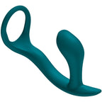 Cockring avec plug Bootie Ring en silicone vert vu de cote, anneau souple et plug anal courbe a surface lisse, pensee pour epouser le penis tout en stimulant la prostate.