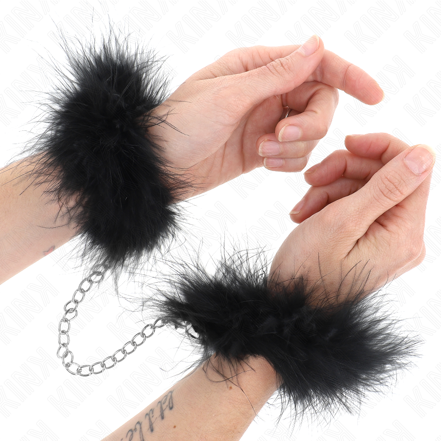 Manchettes de poignets en cuir garnies de plumes — vue principale