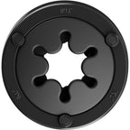 Masturbateur noir vu de face, entree en etoile a six branches stylisee et logo IKU, systeme de clic magnetique pour assembler les manchons.
