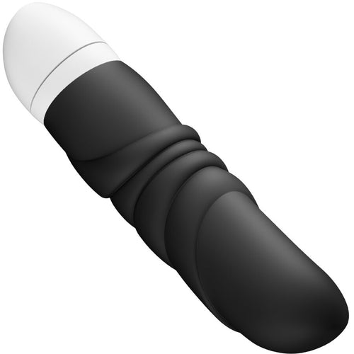 Mini vibromasseur point G Fun Factory Jam noir de 12 cm, tige texturee a gland realiste et embout bicolore blanc, format compact, vibrations profondes clitoris et point G