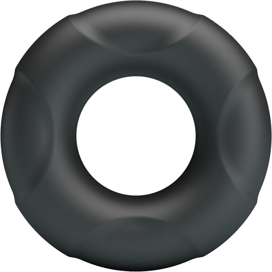 Vue de face de l'anneau penien Arvell Crazy Bull en silicone gris fume, bague ronde epaisse et souple au design ergonomique pour un confort optimal.