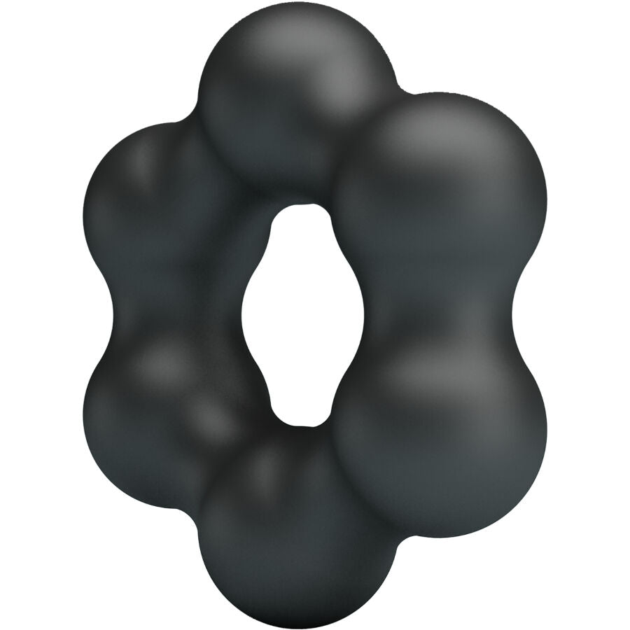 Anneau Clauzell Crazy Bull en silicone souple gris fume vu en trois quarts, couronne de bulles arrondies stimulantes concue pour intensifier les sensations.