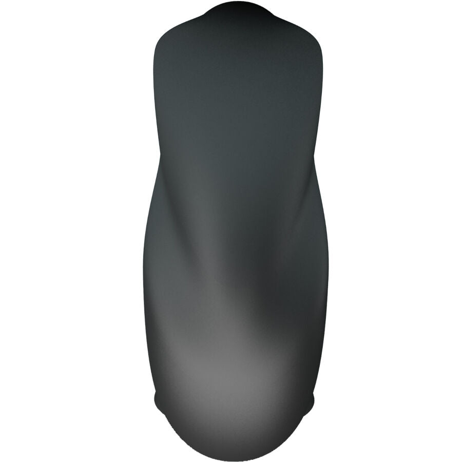 Anneau penien Daquez Crazy Bull vu de profil, bague de silicone gris fume souple a torsade laterale marquee et toucher doux pour le couple.