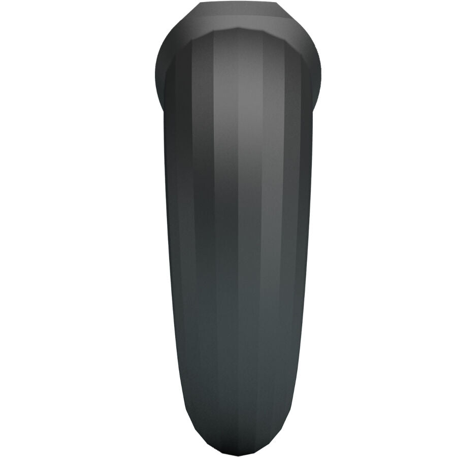 Anneau penien Kayke Crazy Bull vu de profil, bague de silicone gris fume souple a paroi tres epaisse et languette de prise au toucher doux.