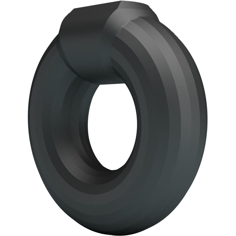 Anneau Kayke Crazy Bull en silicone souple gris fume vu en trois quarts, bague epaisse a languette superieure concue pour un enfilage facile et confortable.