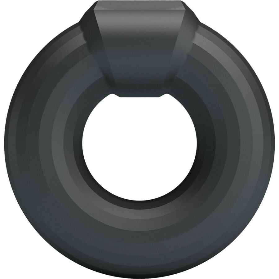 Vue de face de l'anneau Kayke Crazy Bull en silicone gris fume, bague ronde tres epaisse a paroi lisse surmontee d'un ergot de prehension souple.