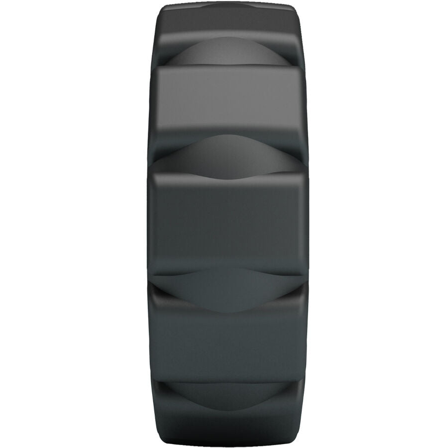Anneau penien Laiden Crazy Bull vu de profil, large bande de roulement en silicone noir souple a crampons espacés imitant un pneu robuste.