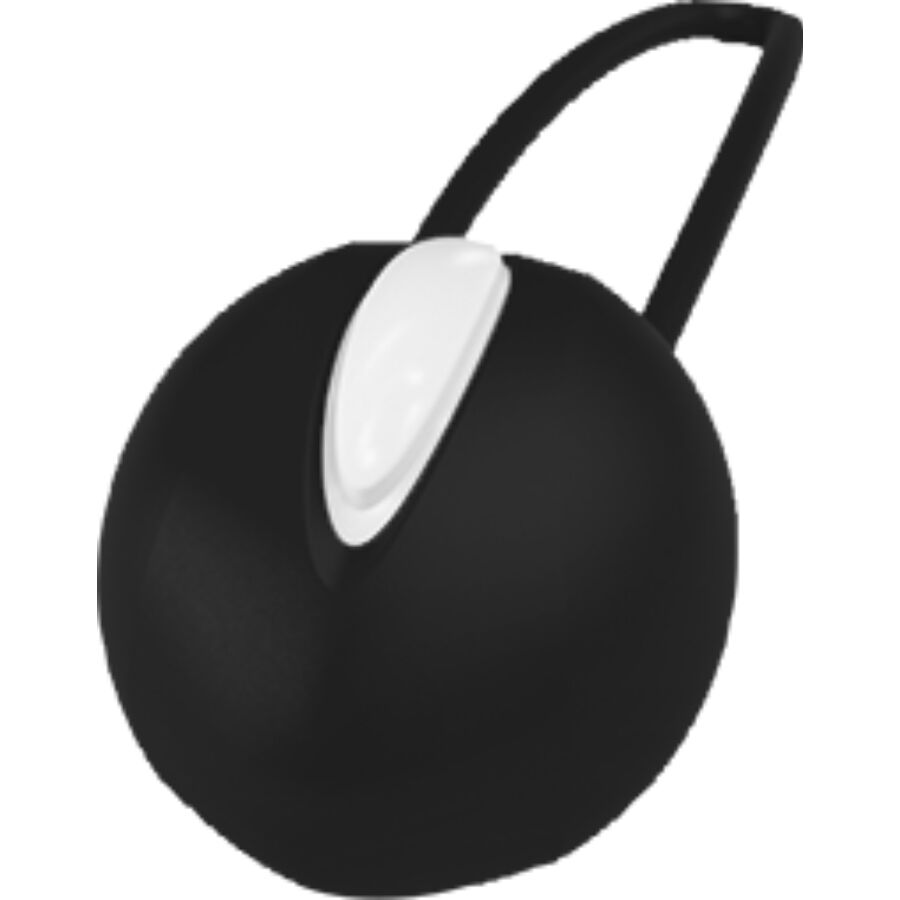 Gros plan sur la boule de Geisha Smartball noire en silicone, sphère lisse et languette de préhension blanche, conçue pour solliciter les muscles pelviens.