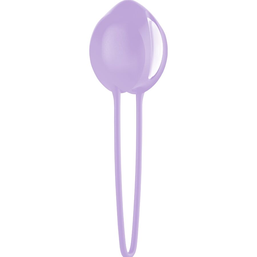 Boule de Geisha Smartball lavande de profil, extrémité effilée en silicone et languette de retrait, pour des exercices de Kegel tout en douceur.
