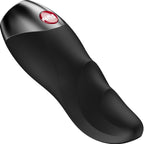 Masturbateur masculin noir vu de dessus, manchon nervuré en silicone et capuchon chromé FUN, format à clic magnétique combinable pour varier les sensations.