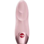 Masturbateur masculin rose poudré à manchon texturé en silicone et base dorée à touche FUN, intérieur nervuré modulable pour une stimulation enveloppante.
