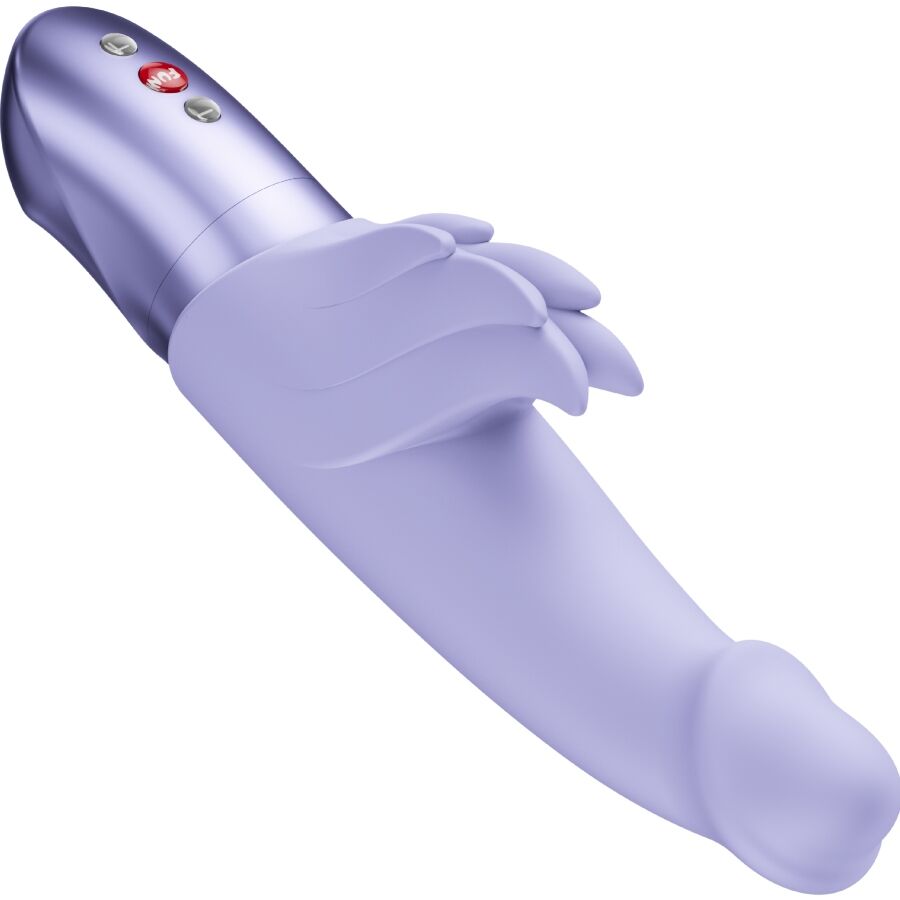 Vibromasseur lapin Fun Factory en silicone parme, vue de profil montrant la tige a gland realiste et le bras clitoridien en ailettes pour double stimulation point G et clitoris