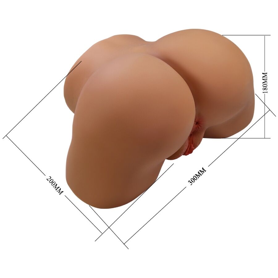 Masturbateur buste realiste de profil avec cotes 200 et 300 mm, formes anatomiques galbees en TPE chair souple imitant le contact peau a peau.