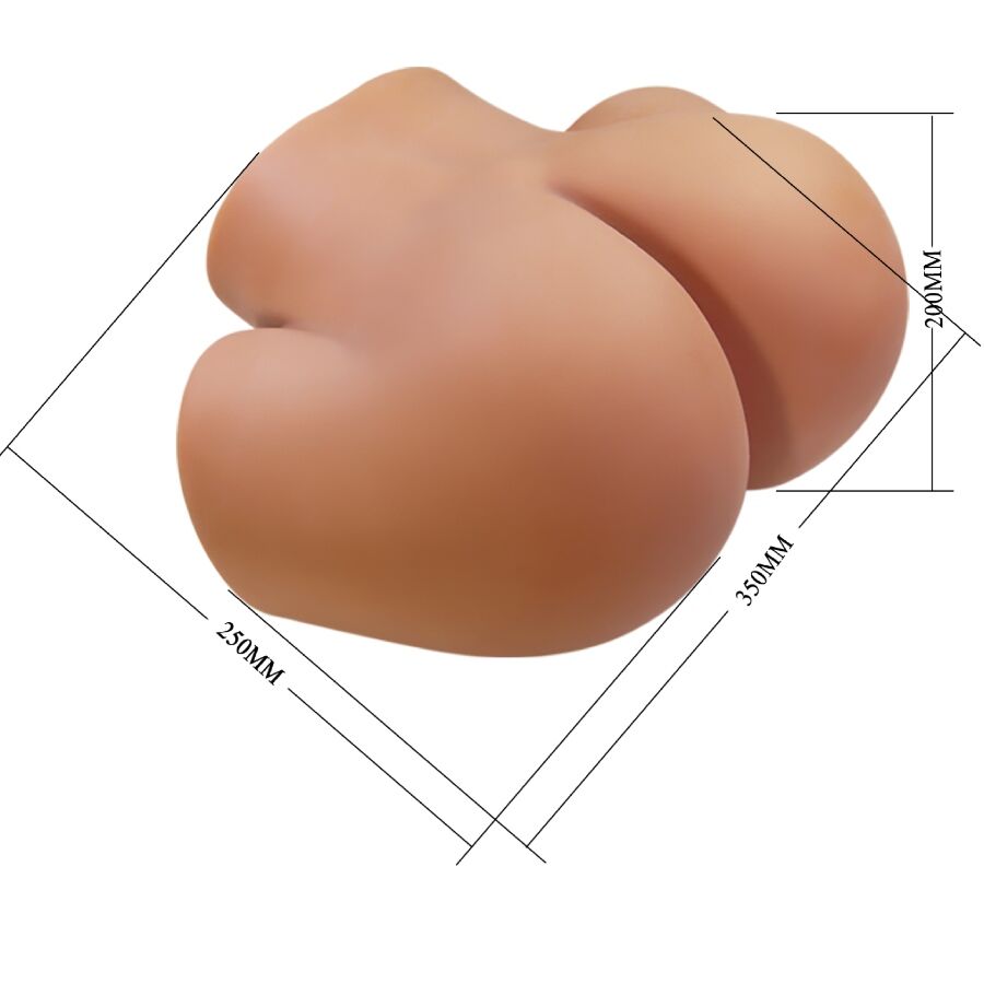 Masturbateur buste realiste de dos avec cotes 250 mm et 200 mm, formes anatomiques galbees en TPE chair souple a deux orifices imitant le contact peau.