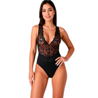 Body dos nu décolleté V en dentelle raffinée — détail texture surface