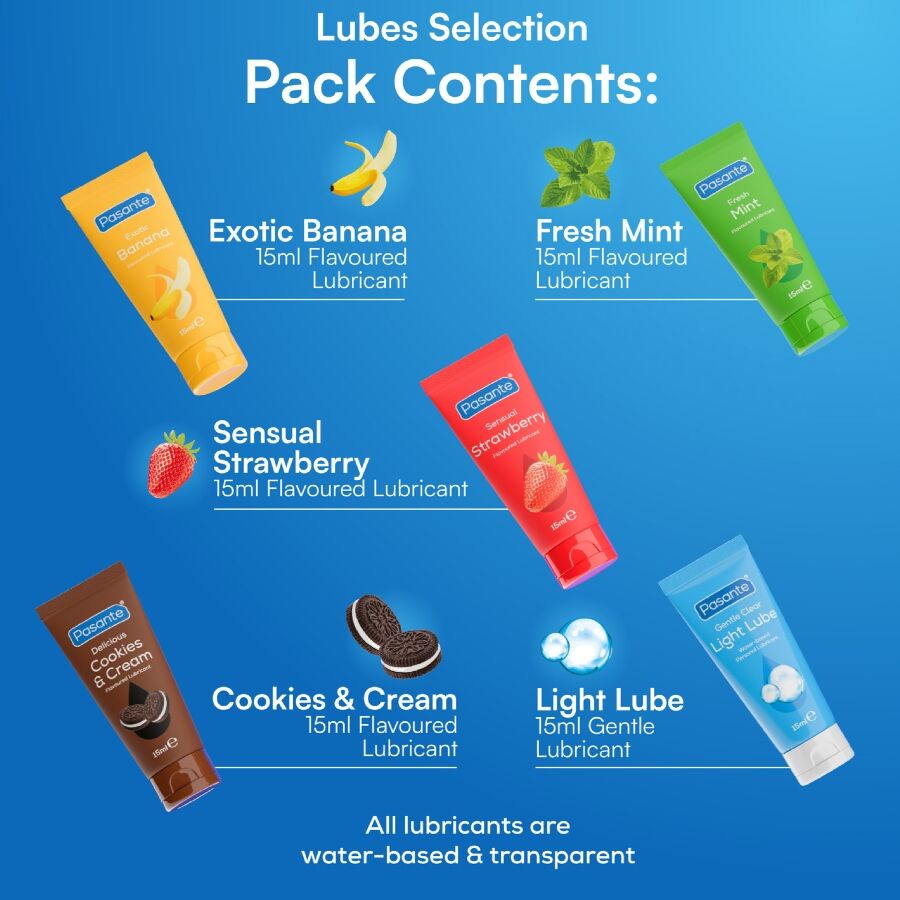 Coffret de lubrifiants gourmands saveurs assorties — détail texture surface