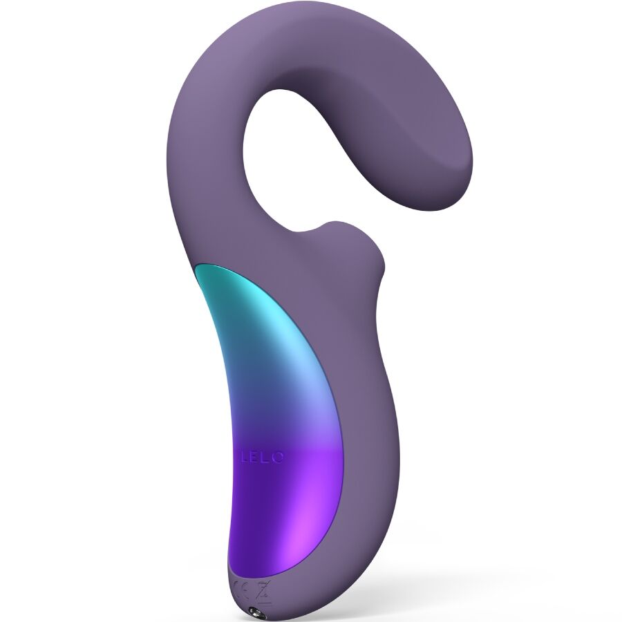Stimulateur triple action Lelo Enigma Wave violet vu de profil bras point G degrade visible, sextoy combinant ondes soniques, vibration et mouvement ondulant.