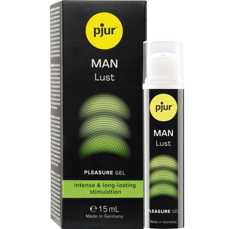 Boite et flacon Pjur Man Lust 15 ml, gel plaisir pour homme au cresson de Para procurant un picotement intense, stimulation longue duree, compatible sextoys.