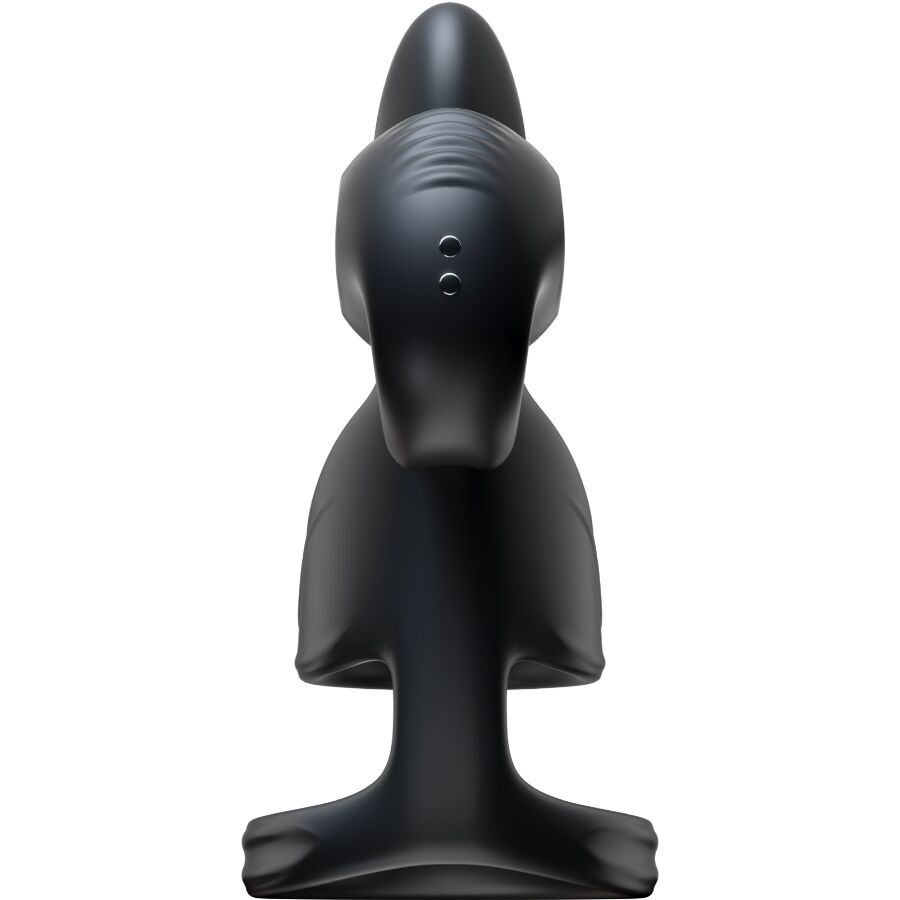 Accessoire vibrant noir en silicone medical sur base stable, vue de dos lisse et conique, stimulateur Snail Vibe pour couples avec telecommande et modes multiples etanche.