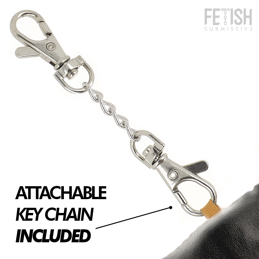 Mousqueton metal du porte-cles attachable inclus avec l'ours en peluche Fetish Submissive a cagoule, accroche pour suspendre la mascotte bondage cuir vegan
