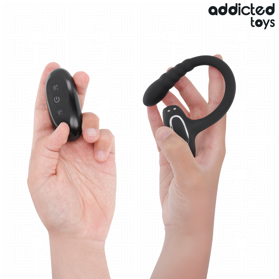 Anneau vibrant double moteur pénis et point P avec télécomma — vue de dos