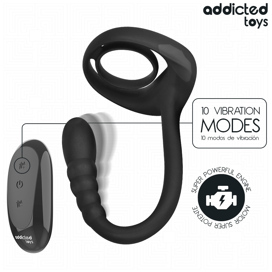 Anneau vibrant double moteur pénis et point P avec télécomma — détail texture surface
