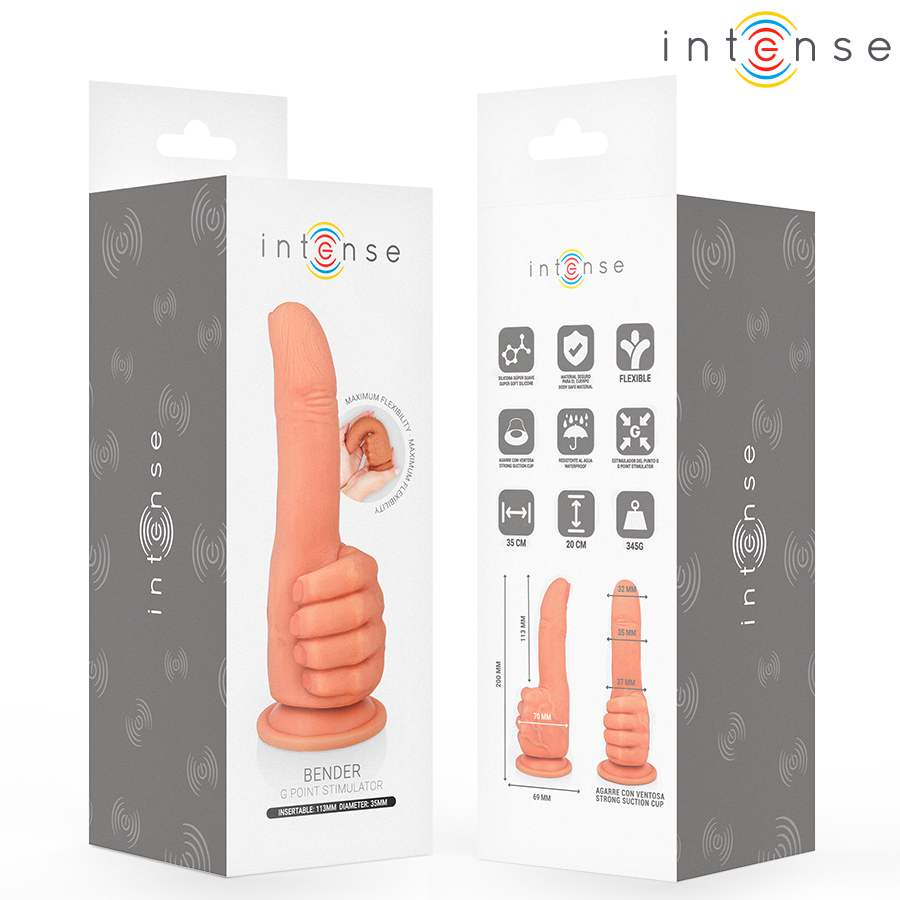 Emballage Intense Bender, recto et verso avec pictogrammes silicone, ventouse, étanche et flexible
