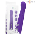 Boite violette Intense Helena et stimulateur point G en silicone violet lisse a tete arrondie, billes montantes et tete oscillante pour une stimulation interne.