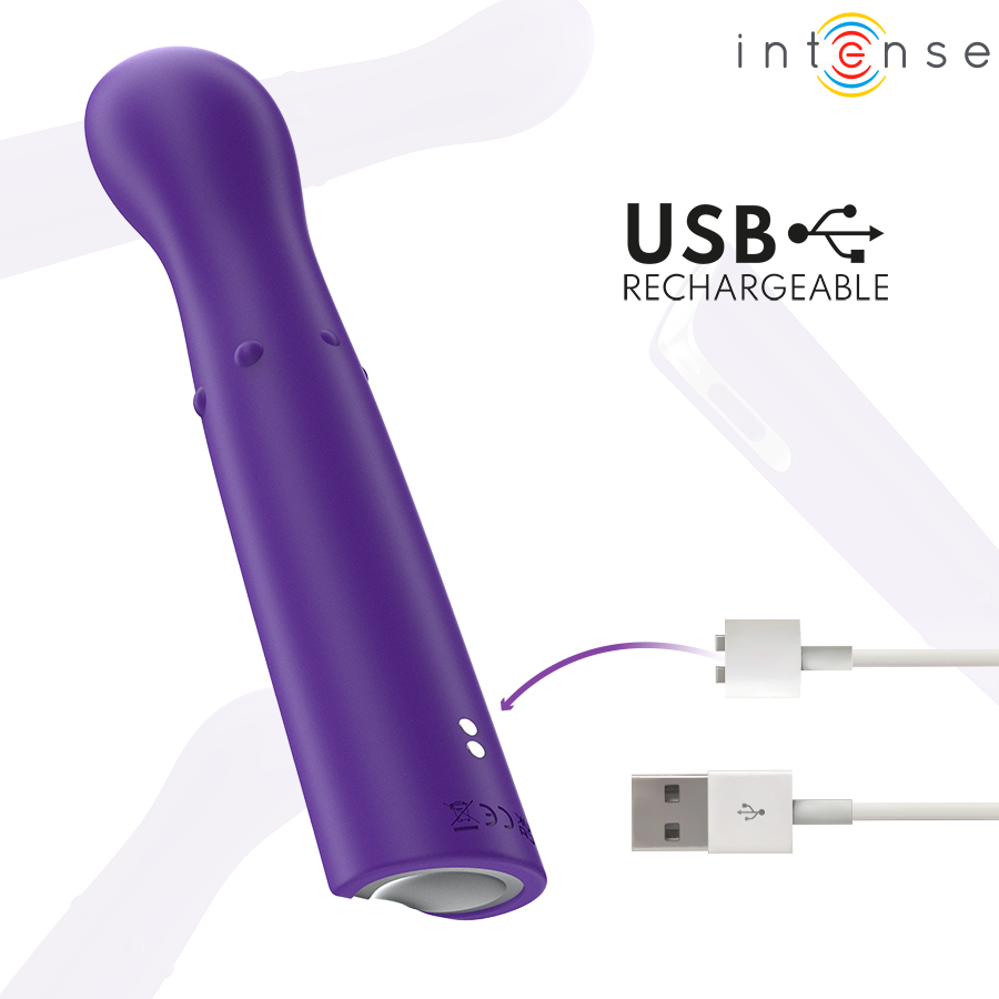 Stimulateur point G Helena en silicone violet pose pres de son cable de charge USB, tige a billes montantes rechargeable pour une stimulation interne stimulante.