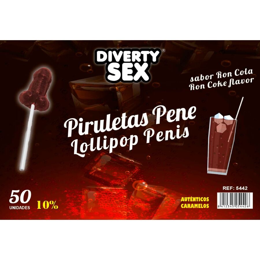 50 Sucettes pénis saveur ron cola 10% alcool