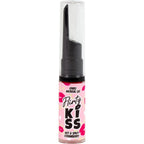 Flacon pompe Flirty Kiss saveur fraise epicee hot and spicy, gel arousal comestible, etiquette rose a levres, vue de face pour effet chauffant sur la peau.