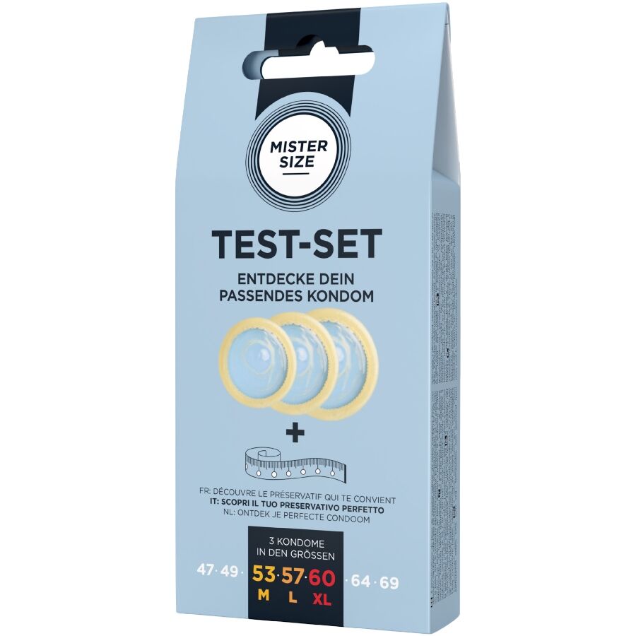 Kit de test préservatifs 3 tailles avec mètre ruban — vue de profil