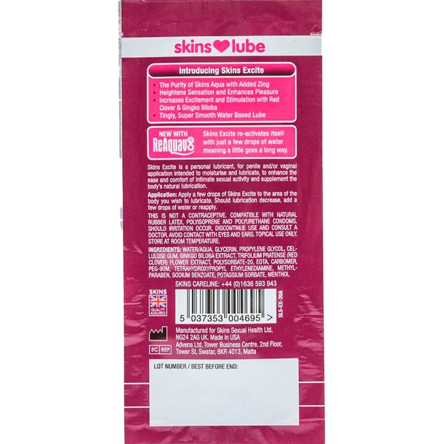 Lubrifiant Excite picotant base eau dose unique 5 ml — détail produit