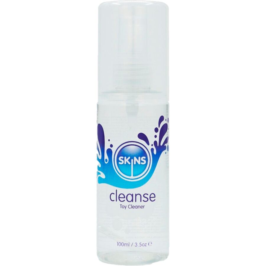 Spray Skins Cleanse nettoyant pour sextoys 100 ml, flacon transparent a pompe, formule legere non collante pour une hygiene simple apres usage