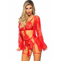 Ensemble nuisette et peignoir en dentelle rouge — vue principale