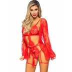 Ensemble nuisette et peignoir en dentelle rouge — vue principale