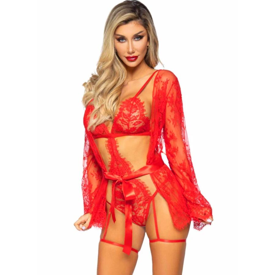 Ensemble nuisette et peignoir en dentelle rouge — comparatif dimensionnel