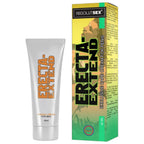 Creme effet retardant et fraicheur Erecta-Extend pour homme, tube argent et etui vert et jaune Absolut Sex, soin masculin rafraichissant pour prolonger le moment.