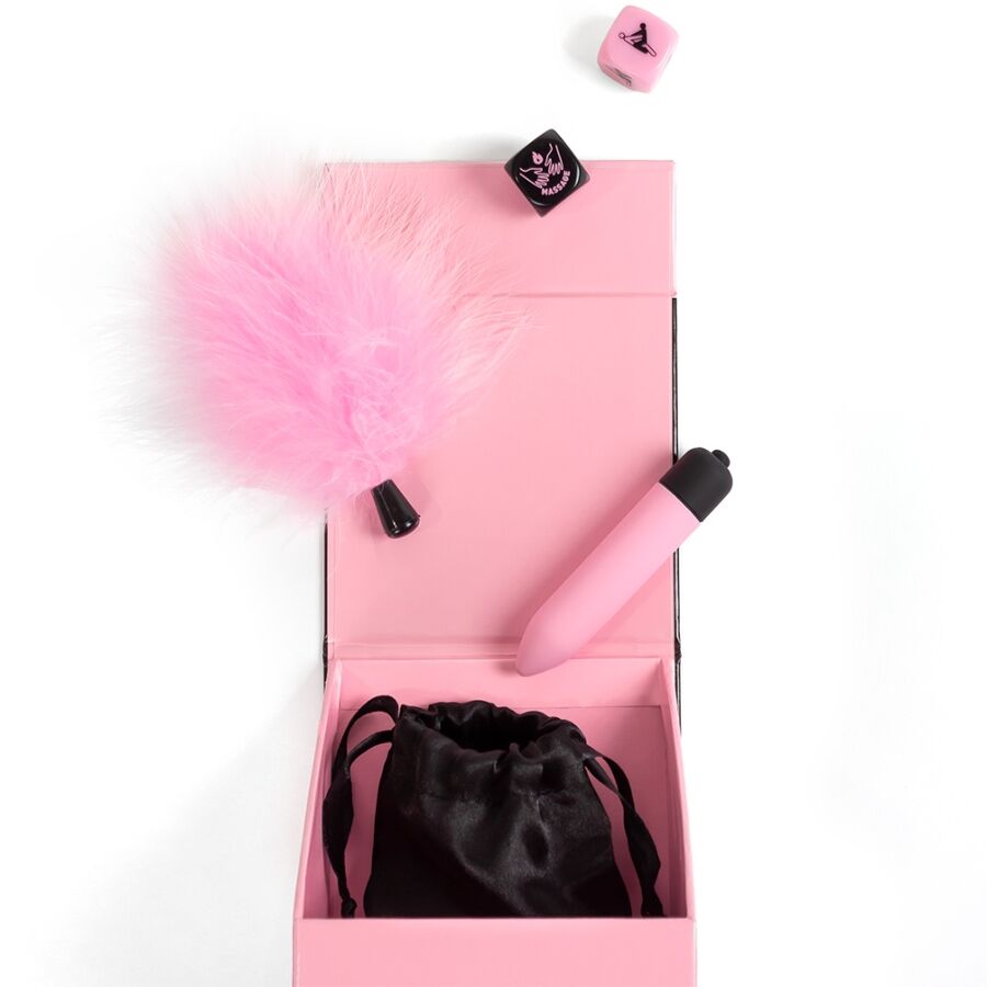 Coffret de plaisirs pour couples : dés + balle vibrante + stylo à plume