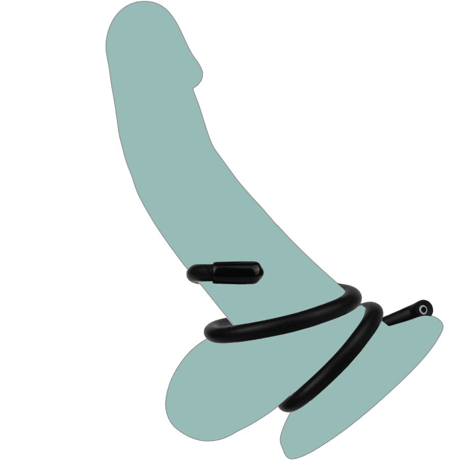Schema de placement ElectraStim presentant l'electrode noire et un anneau disposes sur une silhouette stylisee, illustration d'usage d'accessoire electro externe unipolaire.