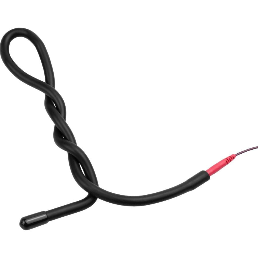 Electrode modulable ElectraStim en silicone noir avec connecteur rouge a broche 2 mm, tige flexible a memoire de forme, accessoire electro unipolaire pliable et reglable.